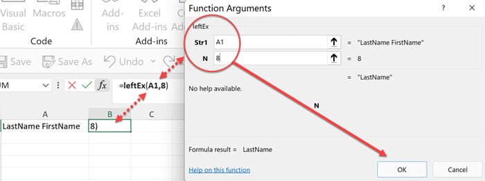 VBA Functions Arguments dialog box creates argument input boxes from user syntax of a function. Open the Function Arguments dialog box