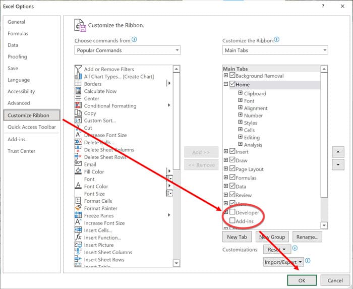 How to Customize the Excel Ribbon Check the box next to Developer on the right-hand side.